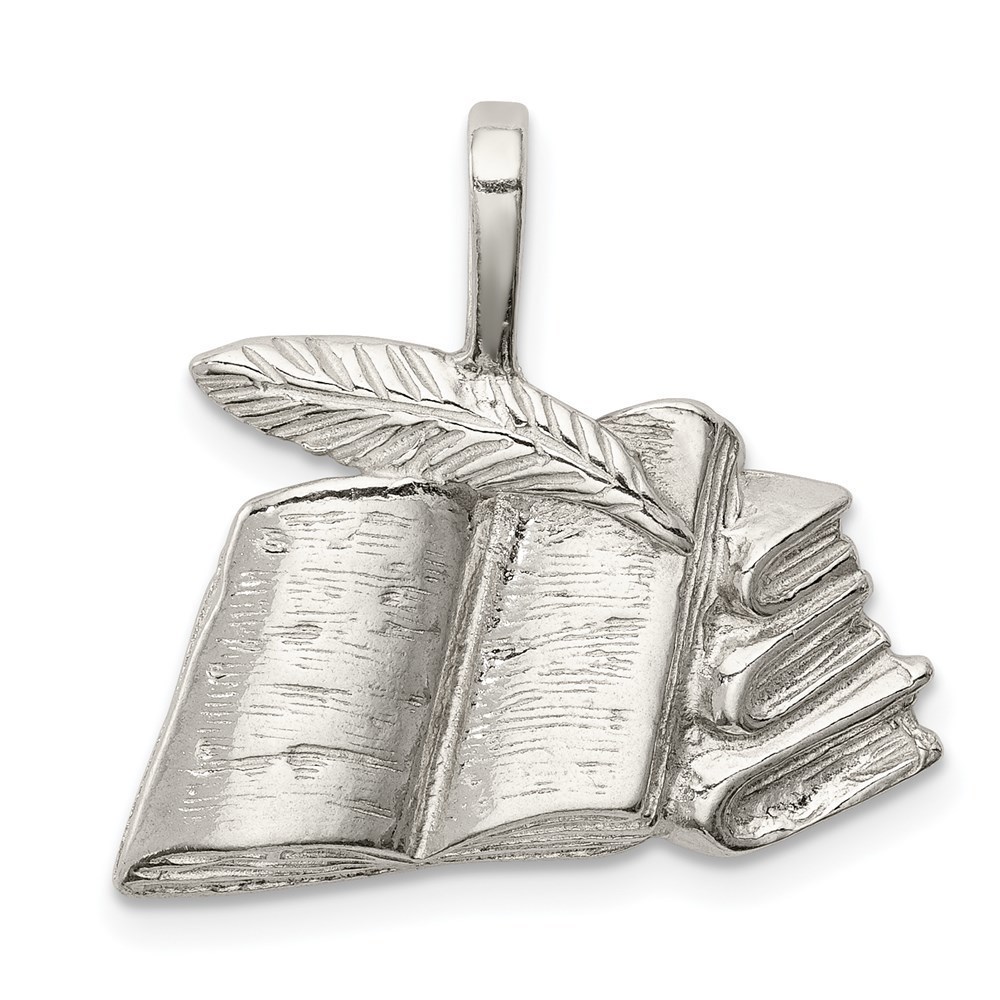 925 Sterling Silver Old World Books with Quill Novelty Necklace Charm Pendant